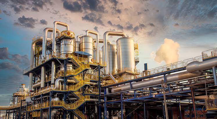 Industrial refinery overview for chemical manufacturing